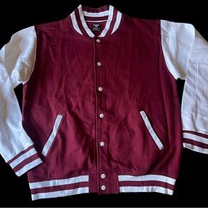 Men’s burgundy and white varsity sweater (new)